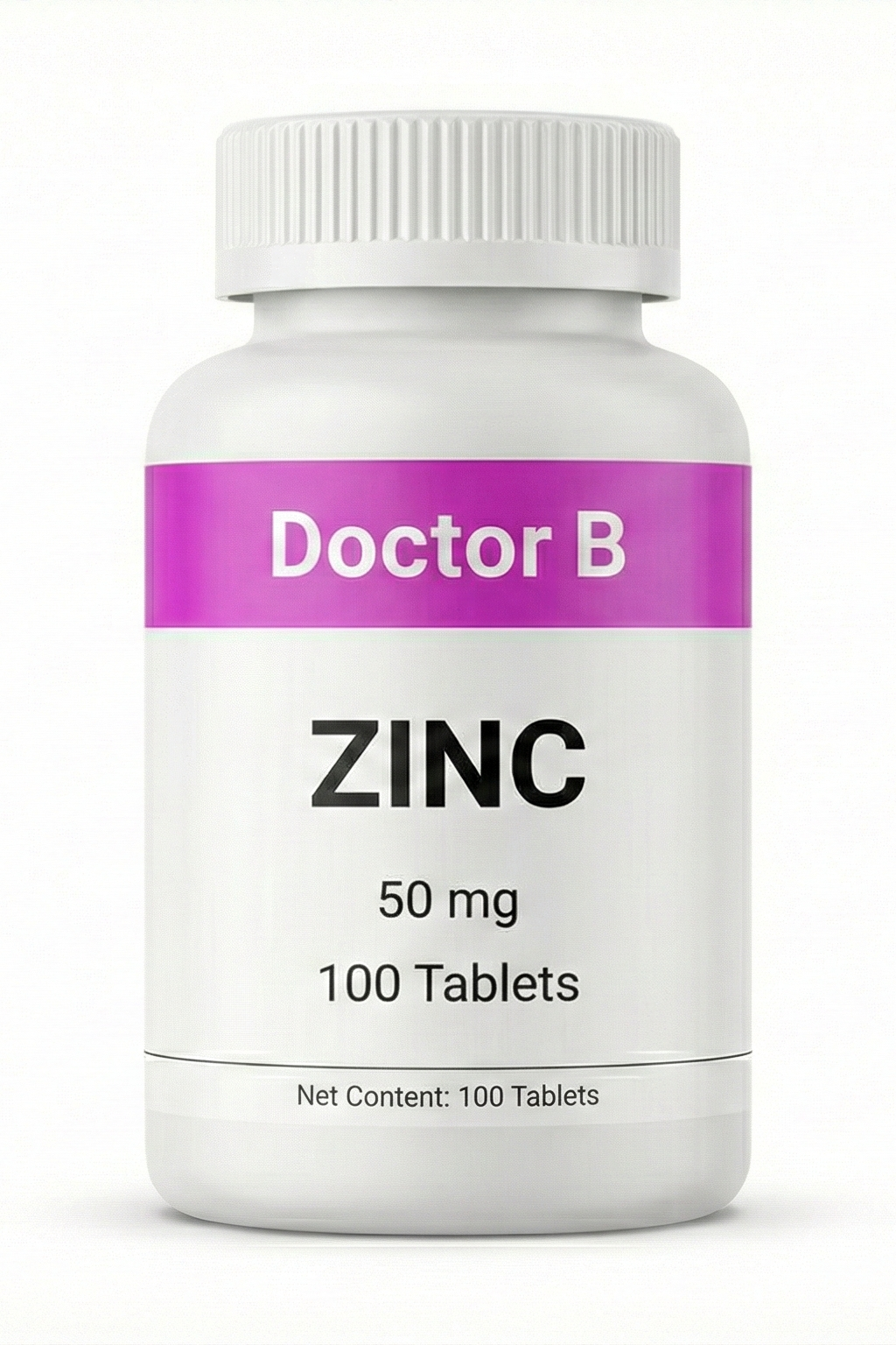Bottle of Doctor B Zinc supplements on a white background