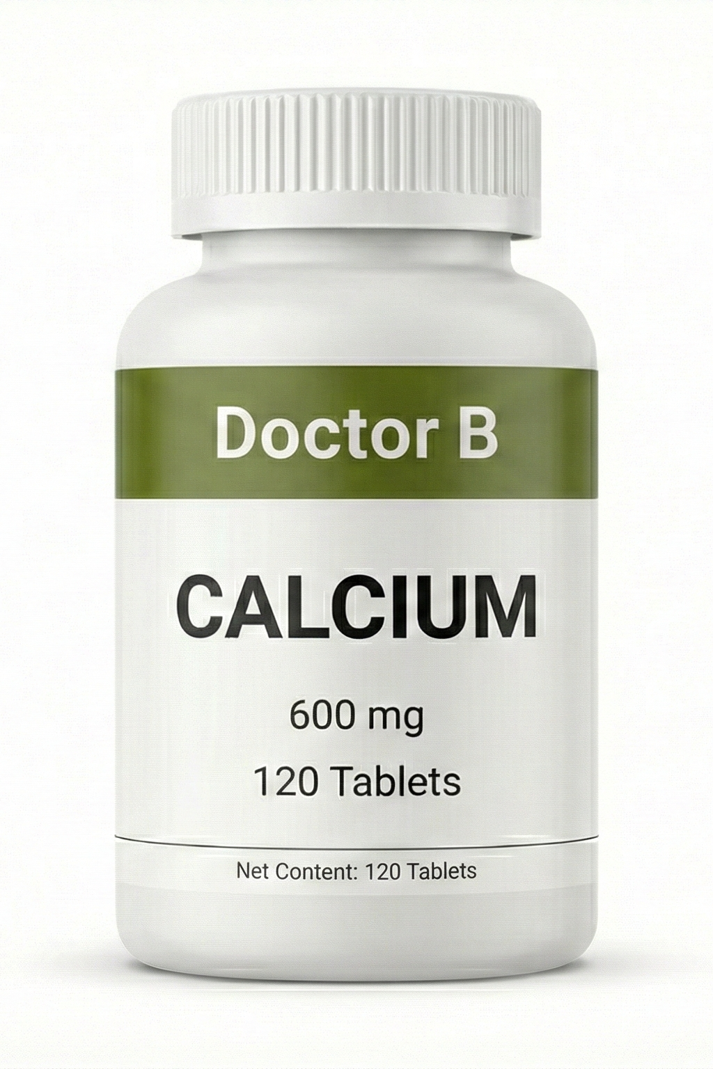 Bottle of Doctor B Calcium supplement on a white background