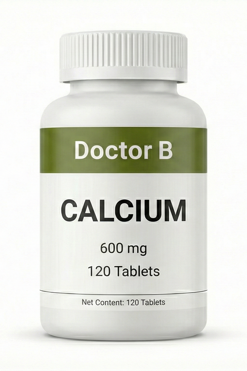 Bottle of Doctor B Calcium supplement on a white background