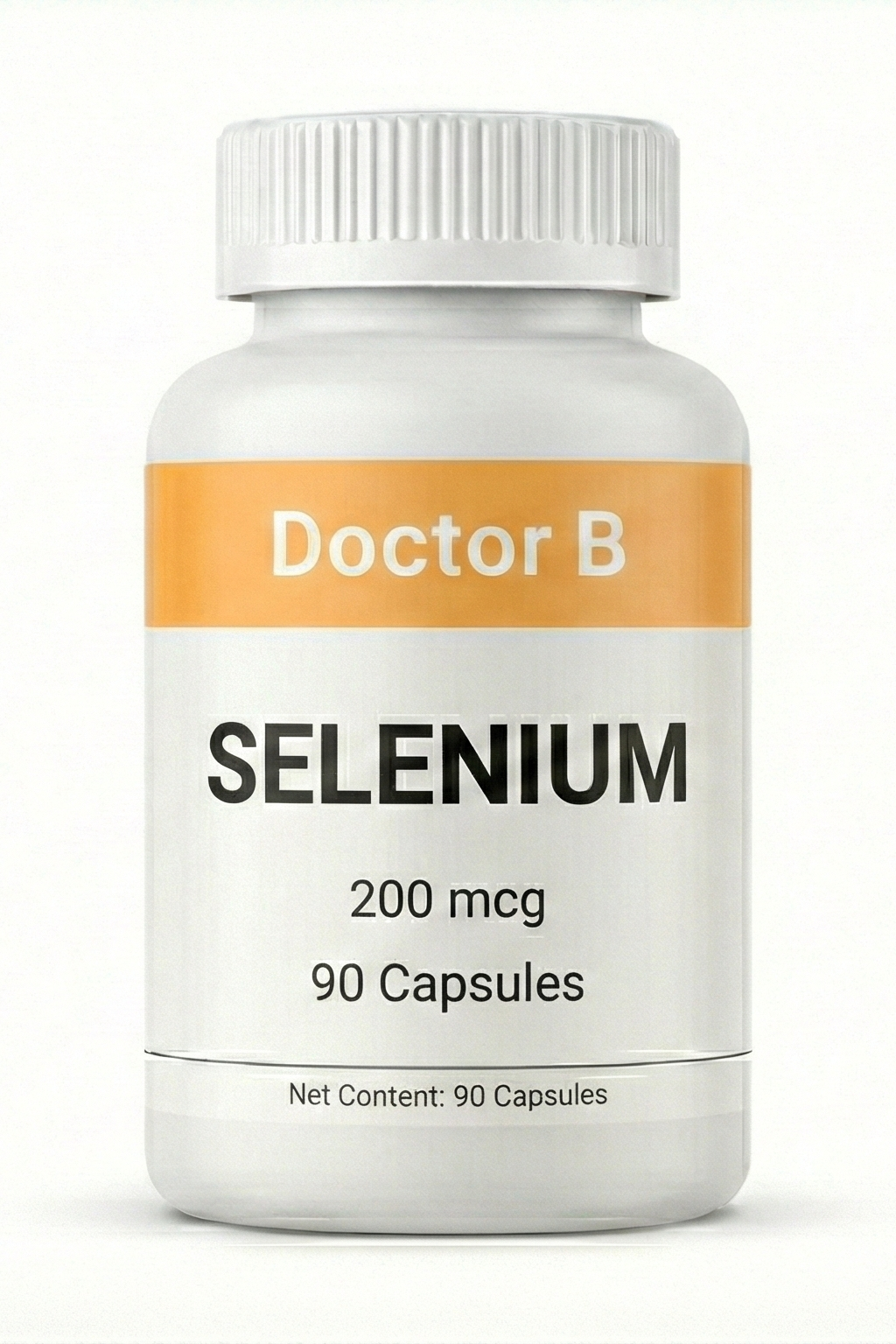 Bottle of Doctor B Selenium capsules on a white background