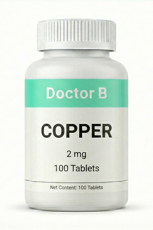 Bottle of Doctor B Copper supplement on a white background