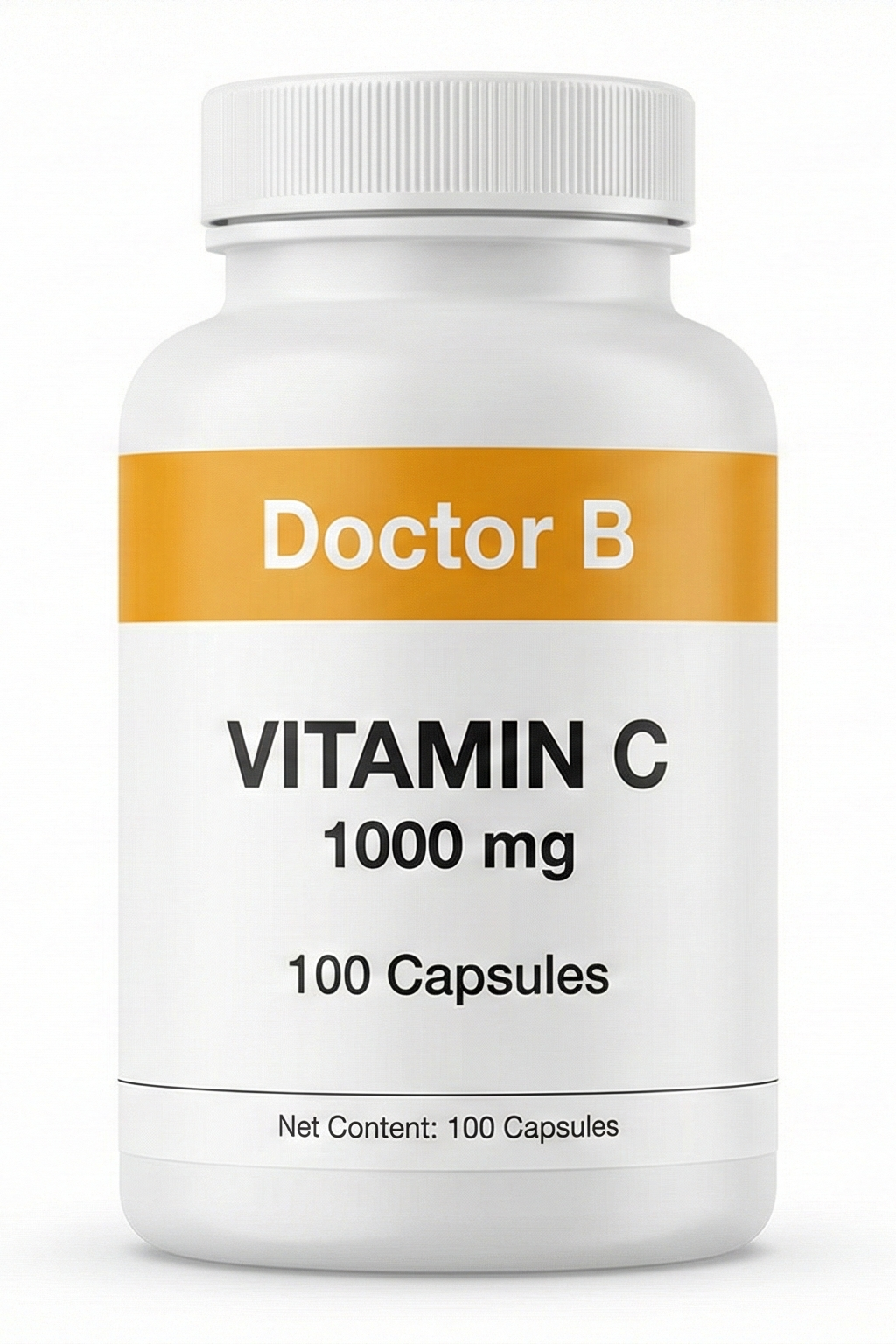 Vitamin C supplement bottle labeled 'Doctor B' on a white background