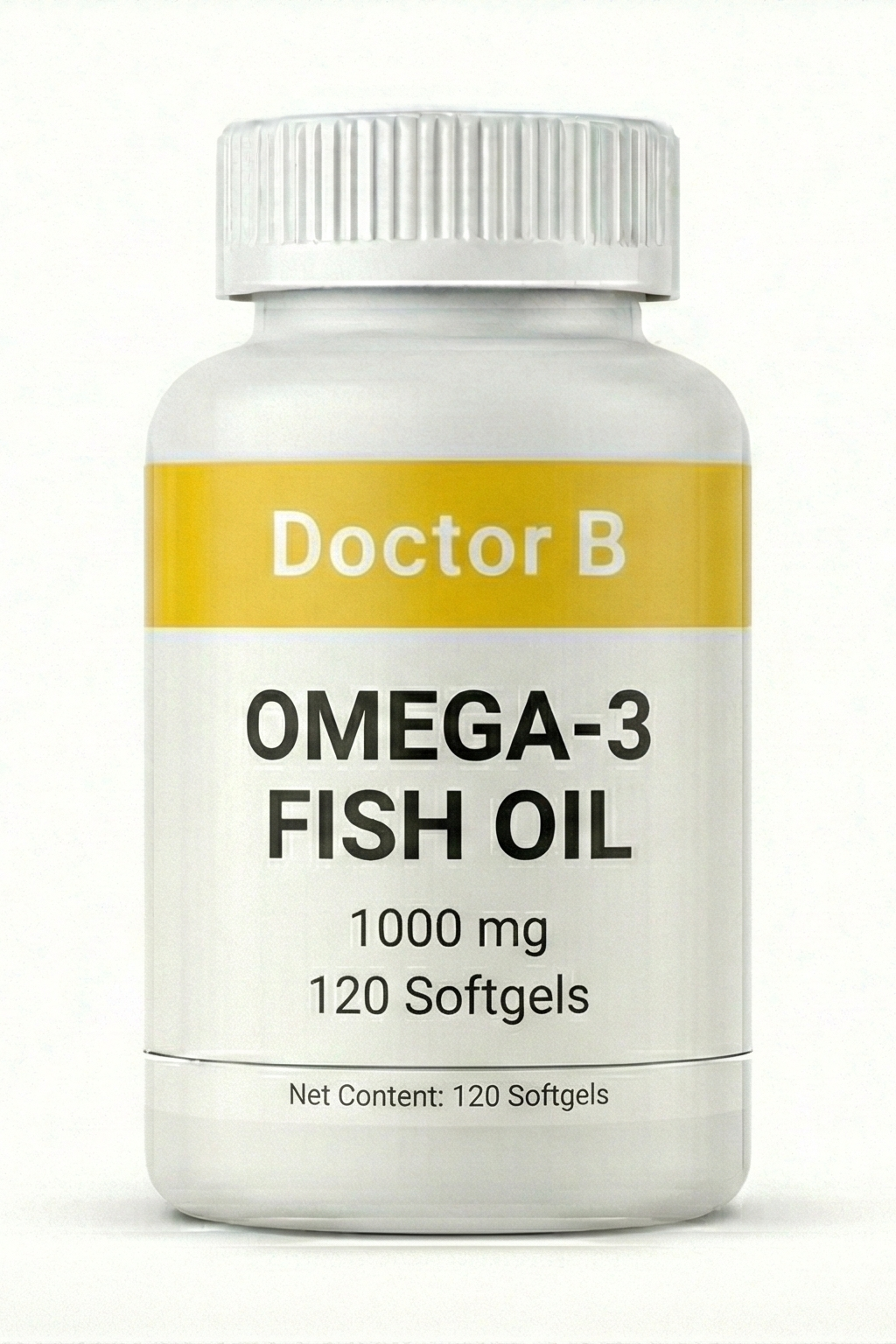 Omega-3 Fish Oil supplement bottle labeled 'Doctor B' on a white background