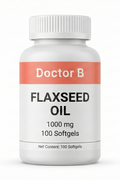 Bottle of Doctor B Flaxseed Oil on a white background