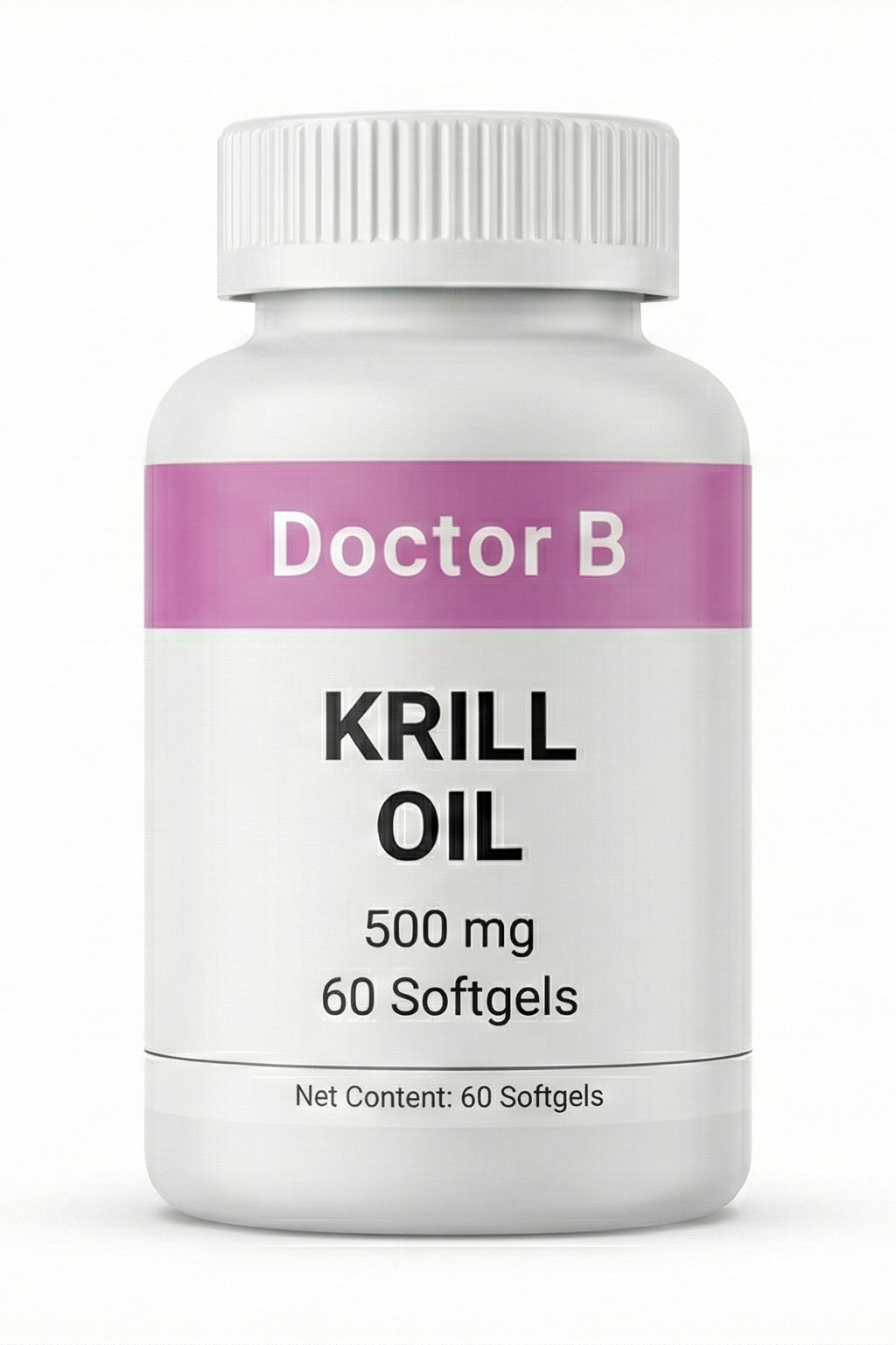 Bottle of Doctor B Krill Oil on a white background