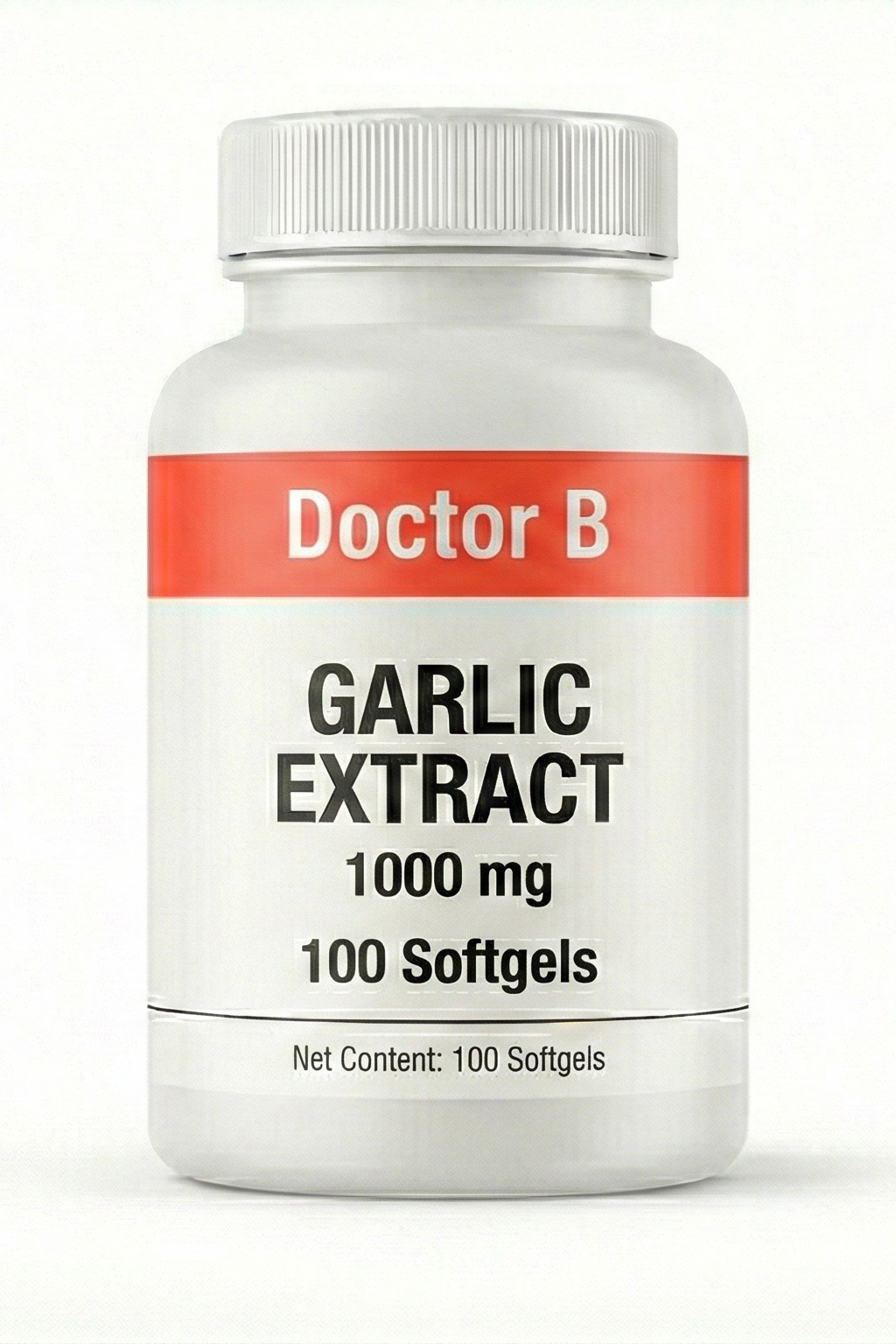 Bottle of Doctor B Garlic Extract on a white background