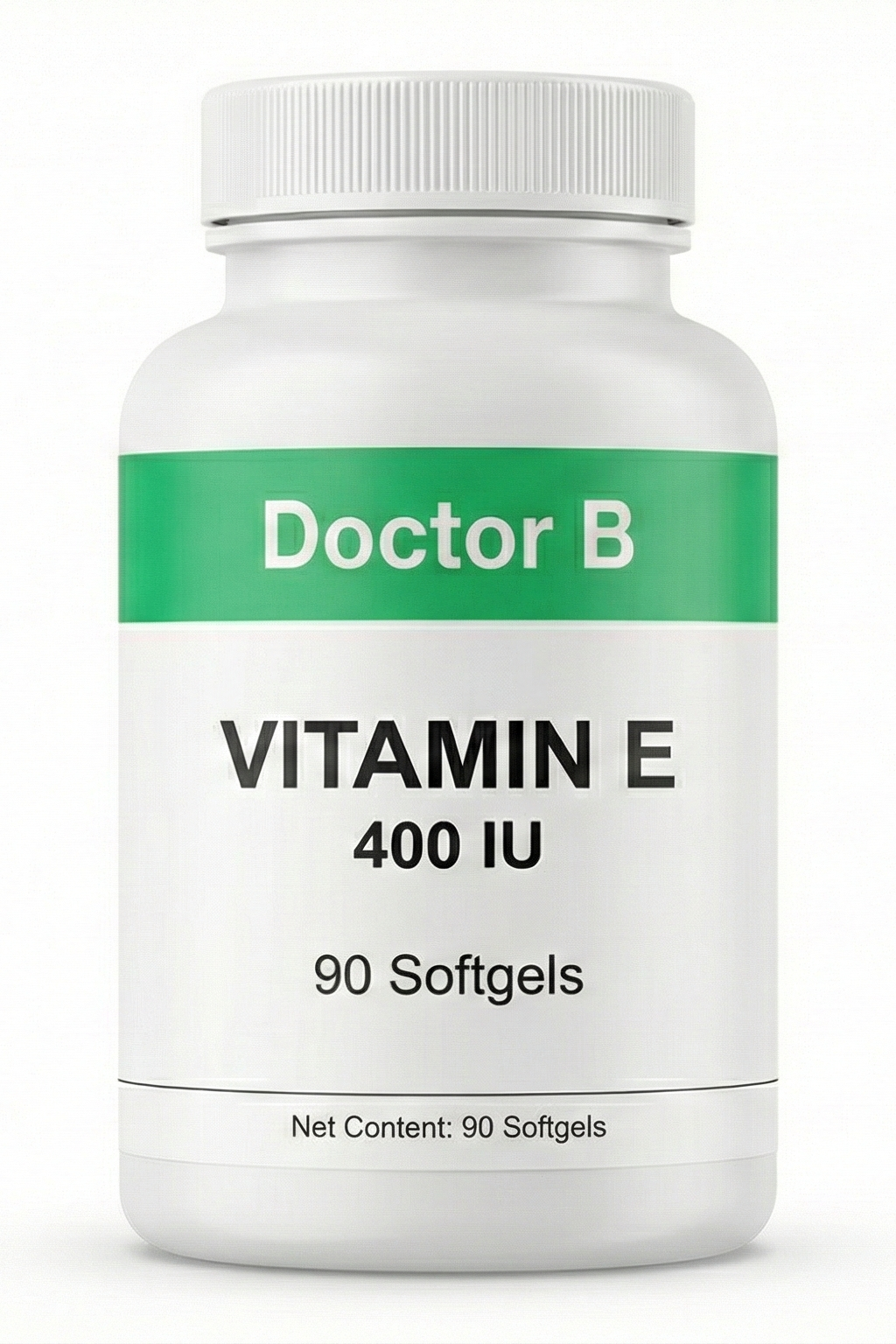 Vitamin E supplement bottle labeled 'Doctor B' on a white background