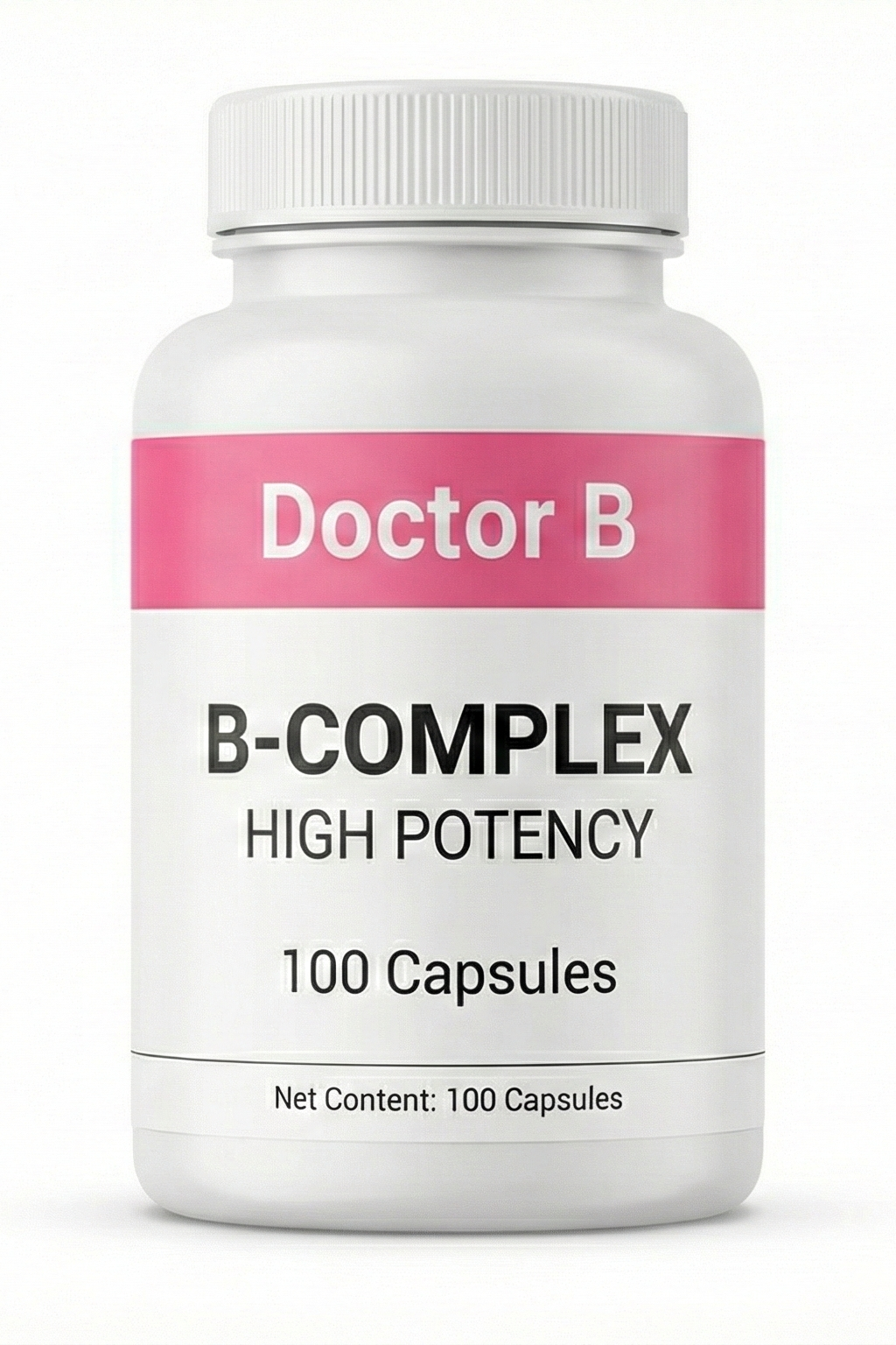 B-complex supplement bottle labeled 'Doctor B' on a white background